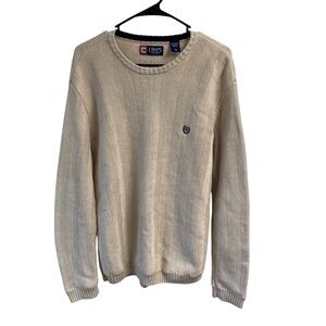 Chaps Cream Sweater for Men Herringbone Knit Embroidered Logo Vintage 90’s M‎